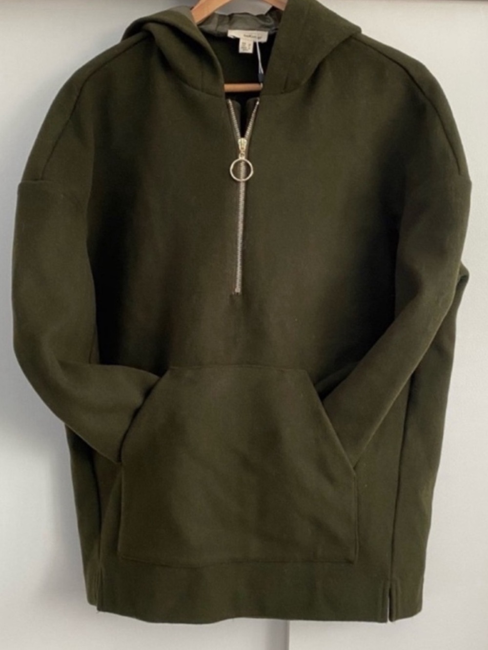 The Korner Pullover Olive Green Half-Zip Hoodie Jacket Wool Blend Size M New